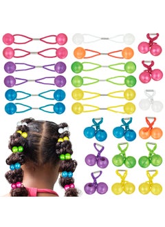Expressions Expressions 24pc Ponytail Ball Hair Elastics Collection,Brightly Colored Marble Finish Twin Bead Ponytail Balls For Girls And Toddlers 