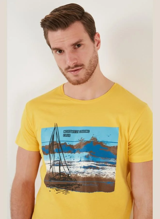 Buratti  Buratti Print Crew Neck 100% Cotton Slim Fit T-Shirt Men's T-SHIRT 541YELKEN24 for Men | Best Price UAE