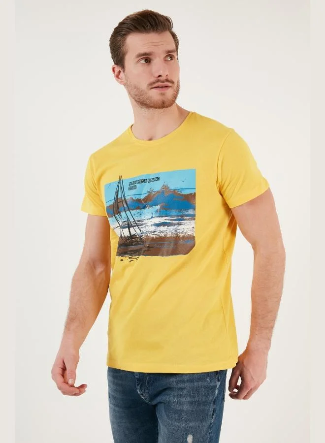 Buratti  Buratti Print Crew Neck 100% Cotton Slim Fit T-Shirt Men's T-SHIRT 541YELKEN24 for Men | Best Price UAE