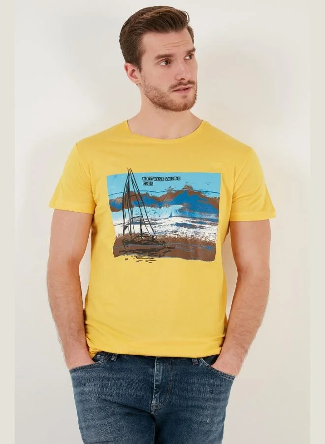 Buratti  Buratti Print Crew Neck 100% Cotton Slim Fit T-Shirt Men's T-SHIRT 541YELKEN24 for Men | Best Price UAE