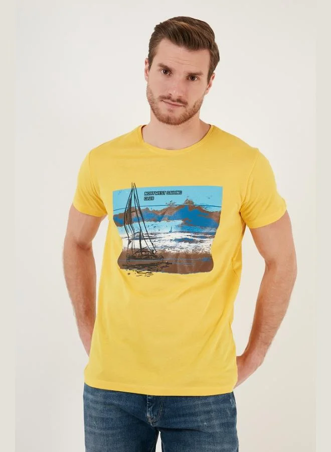 Buratti Print Crew Neck 100% Cotton Slim Fit T-Shirt Men's T-SHIRT 541YELKEN24