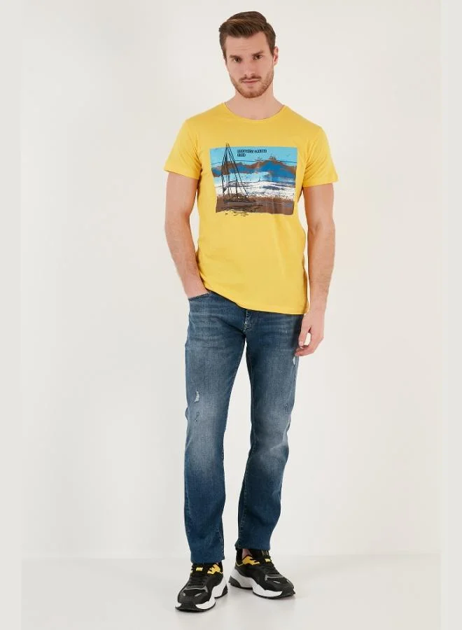 Buratti  Buratti Print Crew Neck 100% Cotton Slim Fit T-Shirt Men's T-SHIRT 541YELKEN24 for Men | Best Price UAE