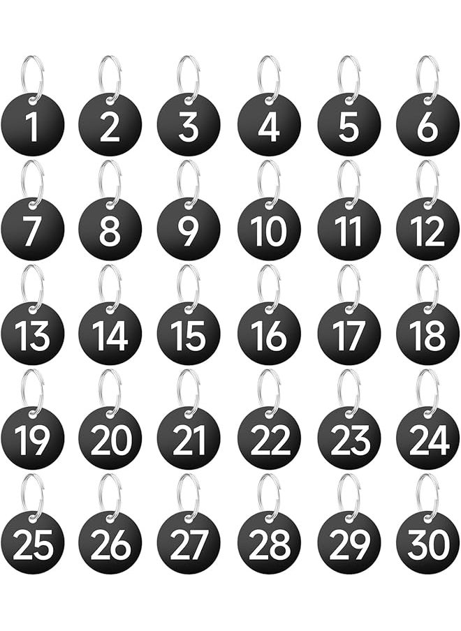 erorex Number Tags 1 30 Plastic Key Tags With Metal Rings 35Mm Round Identification Tags For House Lockers Dormitory And Cabinets Black  - Image 1