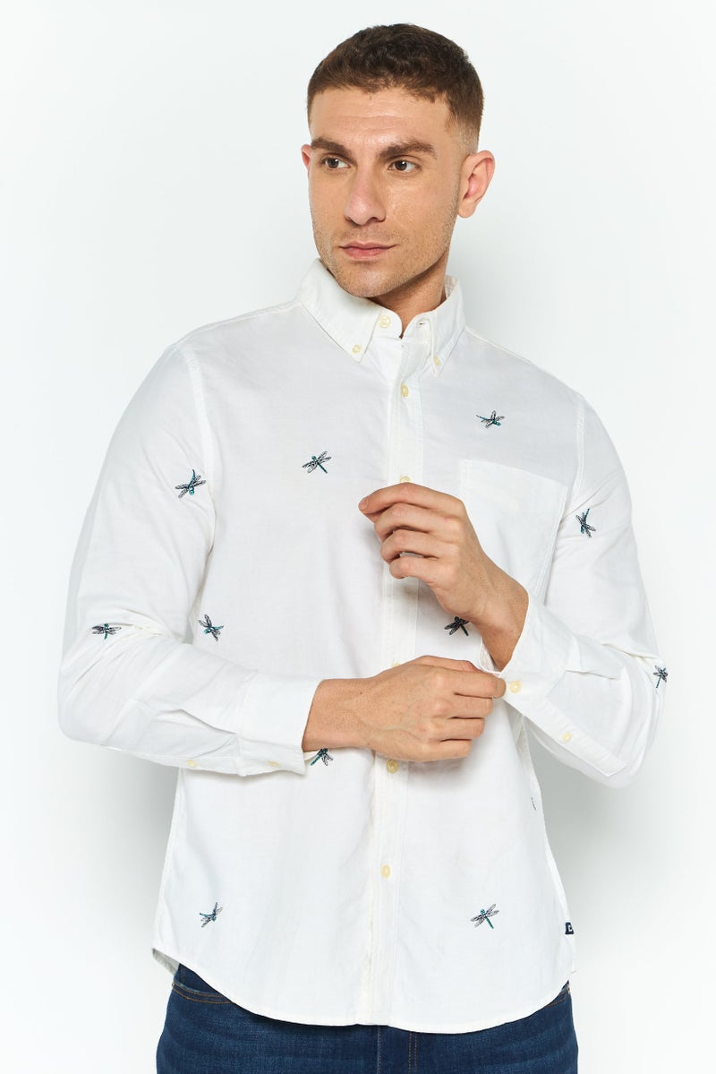 Chaps Men Regular Fit Allover Print Long Sleeve Casual Shirt, White Combo - Image 1