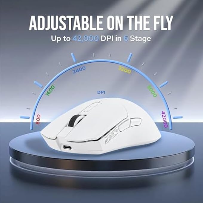 EPOMAKER CLICK WIRELESS GAMING MOUSE, 8KHZ POLLING, PAW 3950 ULTIMATE OPTICAL SENSOR, 58G SUPERLIGHT, 42,000 DPI ADJUSTABLE, 500MAH, PROGRAMMABLE BUTTONS FOR PC/MAC/LINUX (WHITE) - Image 2