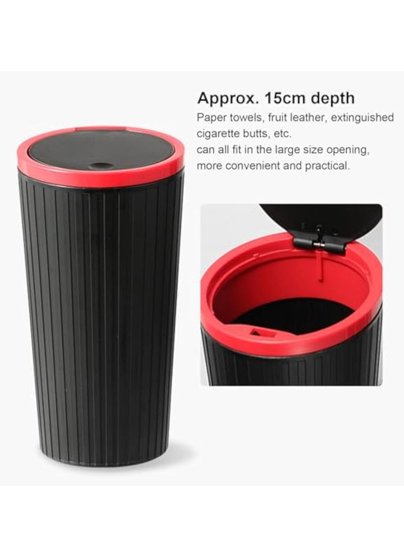 KASTWAVE 2Pcs Car Garbage Can Cup Holder, Mini Trash for Car, Car Trash Can with Lid, with 90 Pcs Black Bags, Small Car Trash Bin, Leakproof Car Can, Push to Open Lid Auto for Car Accessories, Black Red  - Image 2