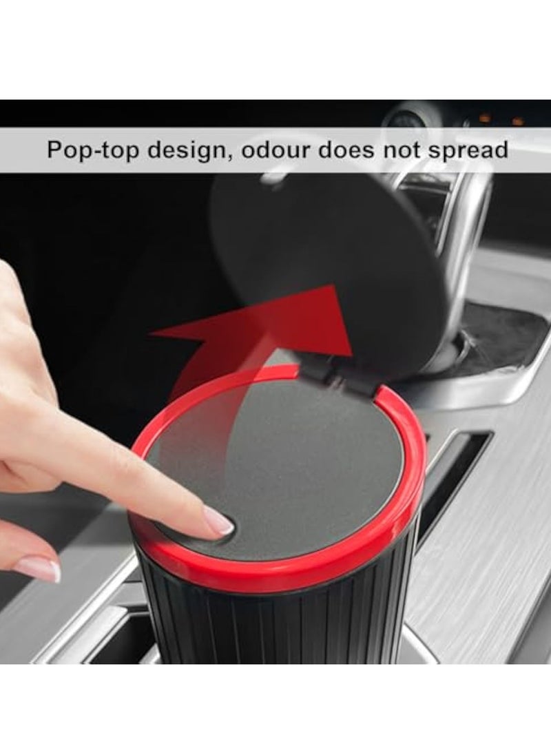 KASTWAVE 2Pcs Car Garbage Can Cup Holder, Mini Trash for Car, Car Trash Can with Lid, with 90 Pcs Black Bags, Small Car Trash Bin, Leakproof Car Can, Push to Open Lid Auto for Car Accessories, Black Red  - Image 4