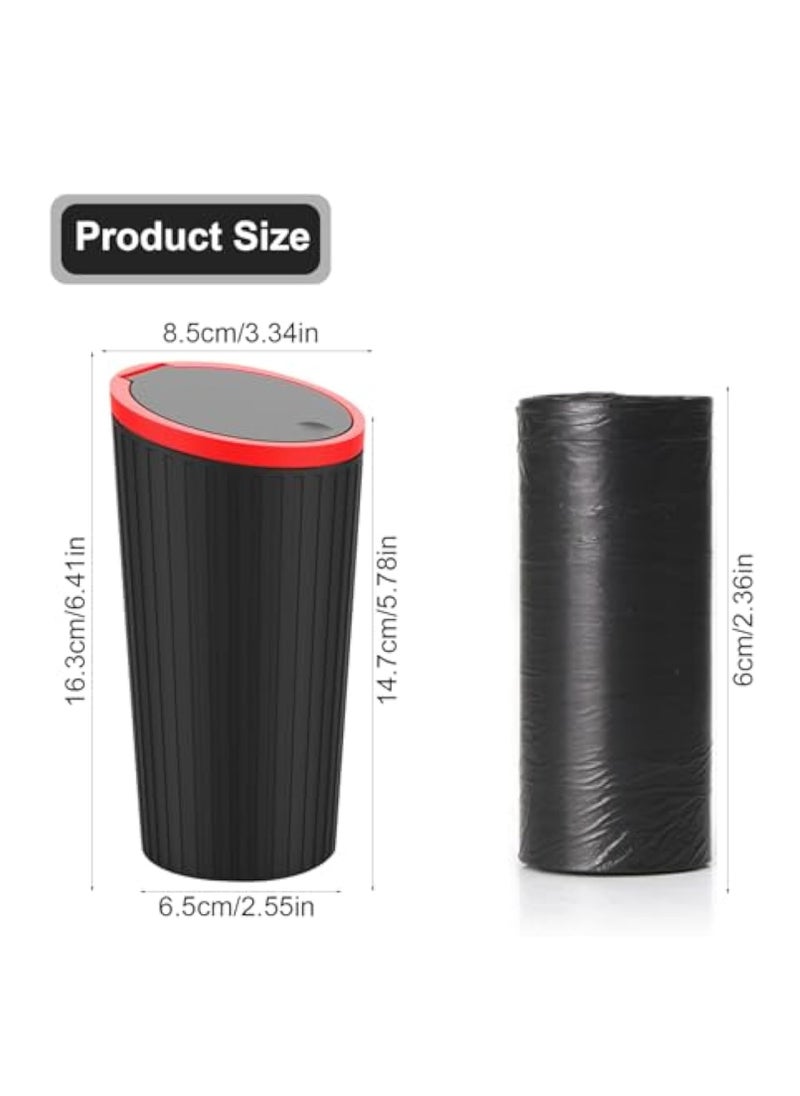 KASTWAVE - 2Pcs Car Garbage Can Cup Holder, Mini Trash for Car, Car Trash Can with Lid, with 90 Pcs Black Bags, Small Car Trash Bin, Leakproof Car Can, Push to Open Lid Auto for Car Accessories, Black Red - Image 1