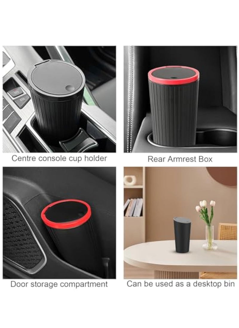 KASTWAVE - 2Pcs Car Garbage Can Cup Holder, Mini Trash for Car, Car Trash Can with Lid, with 90 Pcs Black Bags, Small Car Trash Bin, Leakproof Car Can, Push to Open Lid Auto for Car Accessories, Black Red - Image 1