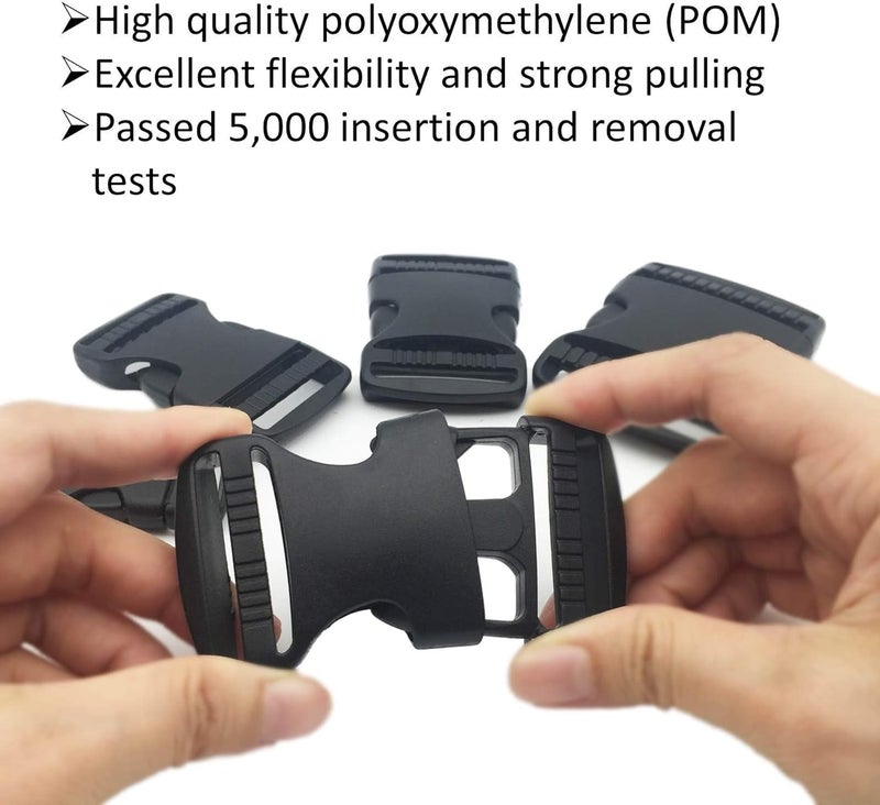 EesTeck 2 Set 1.5 Inch Flat Dual Adjustable Plastic Quick Side Release Plastic Buckles and Tri-glide Slides for Luggage Straps Pet Collar Backpack Repairing (Black, Fit For 1.5”/38mm Webbing Straps) - Image 3