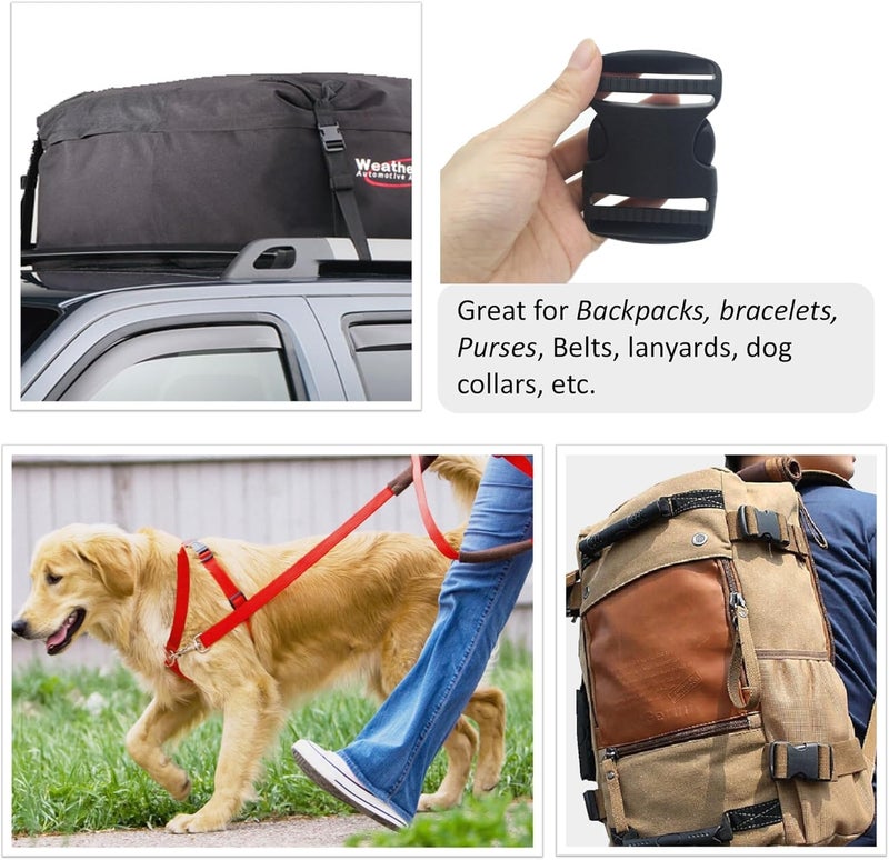 EesTeck 2 Set 1.5 Inch Flat Dual Adjustable Plastic Quick Side Release Plastic Buckles and Tri-glide Slides for Luggage Straps Pet Collar Backpack Repairing (Black, Fit For 1.5”/38mm Webbing Straps) - Image 5