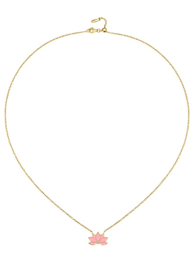Moonmory Original Design 925 Sterling Silver Pink Enamel Flower Pendant Necklace with White Cubic Zirconia, 18K Gold Plated Dual Layer, Adjustable 50cm Hypoallergenic Fashion Jewelry Gift for Ramadan Mother’s Day Valentine Back to School - Image 4