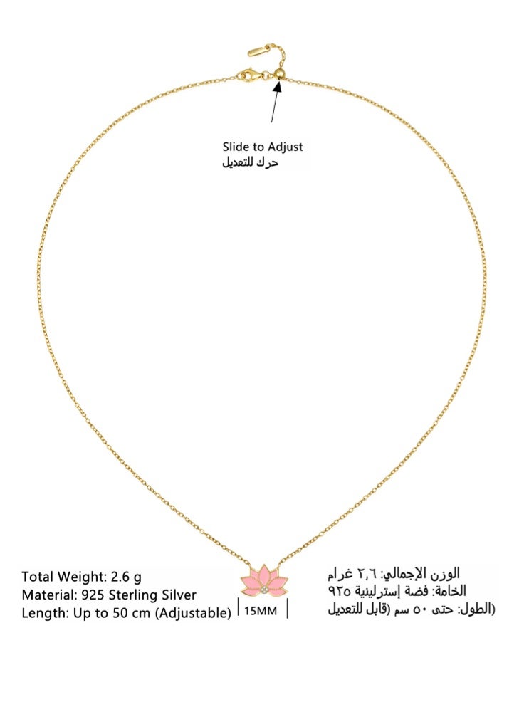 Moonmory Original Design 925 Sterling Silver Pink Enamel Flower Pendant Necklace with White Cubic Zirconia, 18K Gold Plated Dual Layer, Adjustable 50cm Hypoallergenic Fashion Jewelry Gift for Ramadan Mother’s Day Valentine Back to School - Image 2
