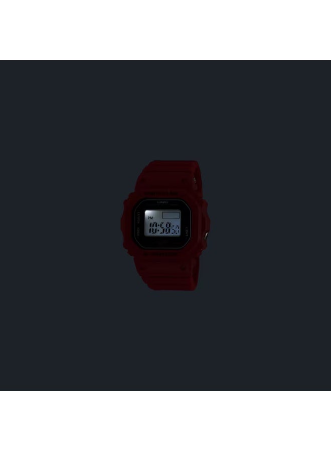 G-SHOCK Nano Watch DWN-5600-4JR, 23.4 × 20.0 mm Black LCD Dial, Red Bio‑resin Ring Band, 200 m WR - Image 4