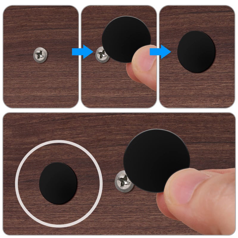 Eersida 100 Pcs Screw Caps Covers Plastic Self Tapping And 580 Pieces Self Adhesive Furniture Screw Hole Cover Stickers For Wood Furniture(Black) - Image 3