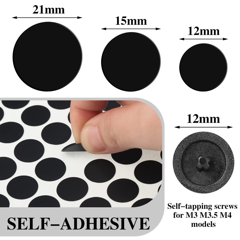 Eersida 100 Pcs Screw Caps Covers Plastic Self Tapping And 580 Pieces Self Adhesive Furniture Screw Hole Cover Stickers For Wood Furniture(Black) - Image 2