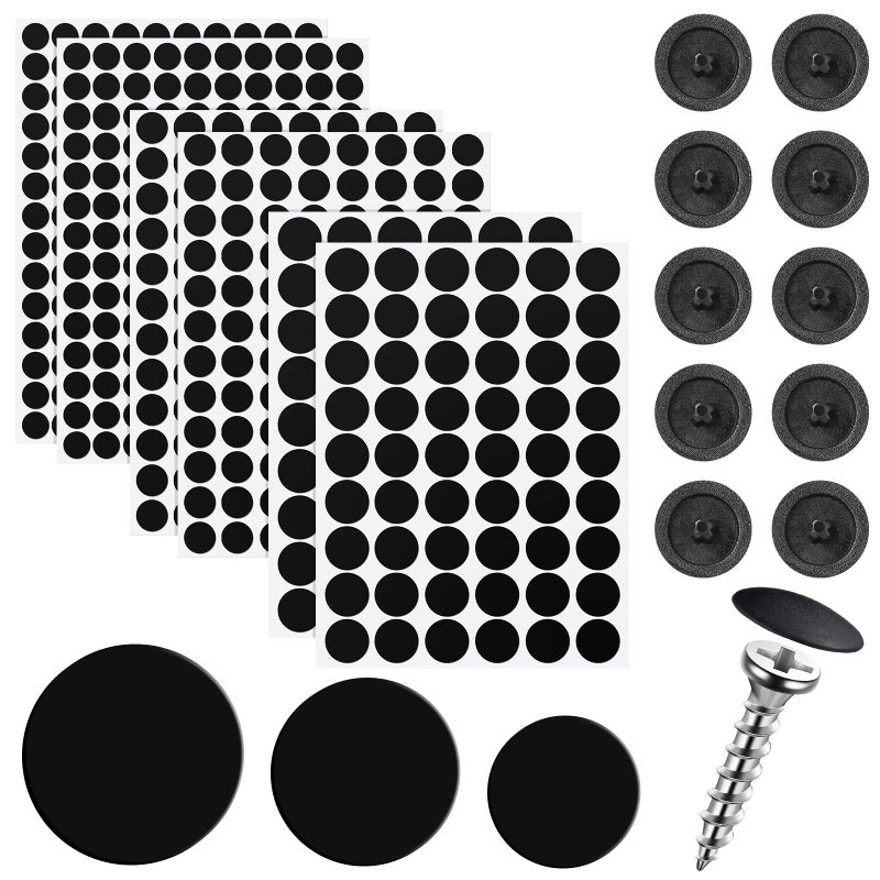 Eersida 100 Pcs Screw Caps Covers Plastic Self Tapping And 580 Pieces Self Adhesive Furniture Screw Hole Cover Stickers For Wood Furniture(Black) - Image 1