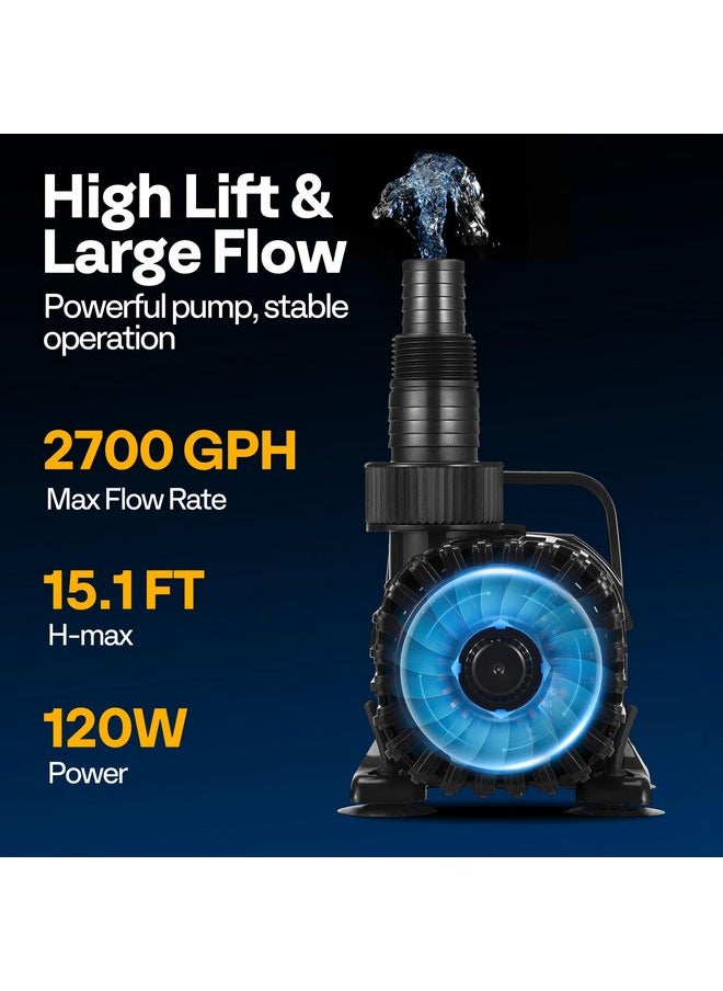 VIVOHOME - VIVOHOME 120W 2700GPH Submersible Water Pump with 180° Adjustable Water Outlet, 15.1ft High Lift for Waterfall Fountains Fish Tank Pond - Image 1