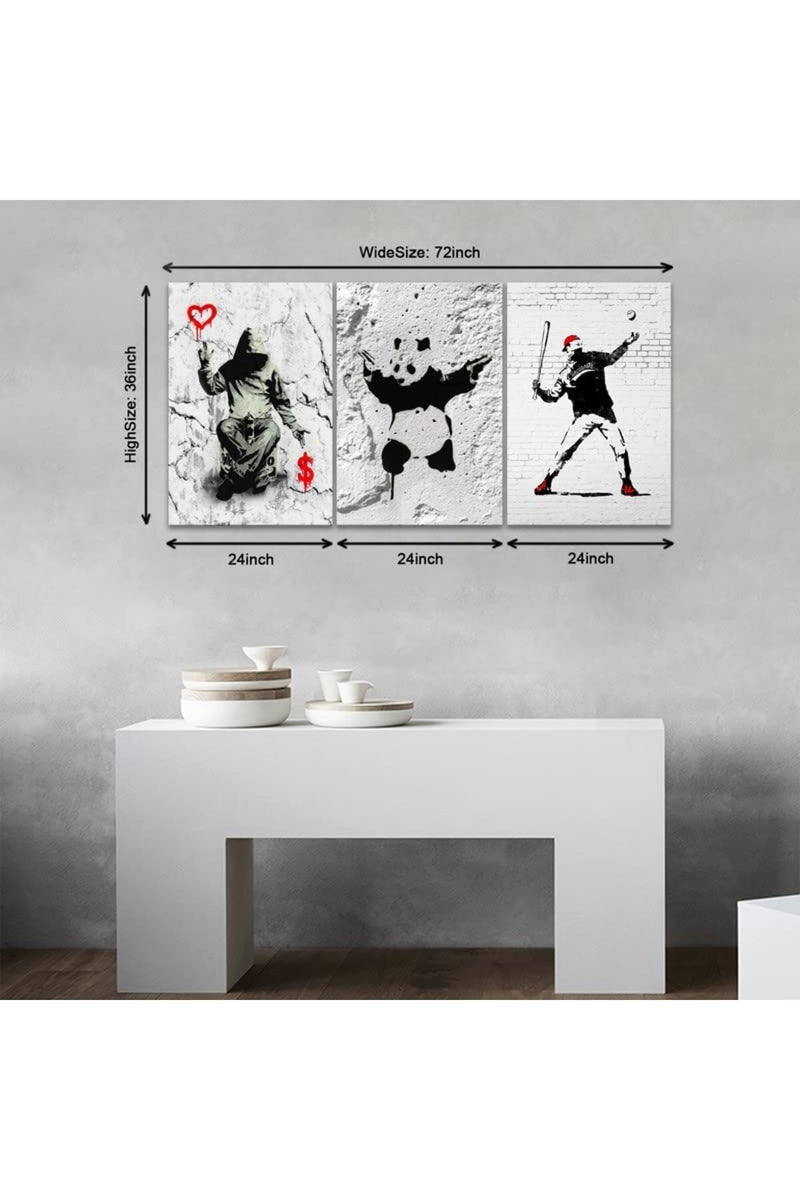KAWAHONE Banksy Wall Art Poster-Banksy Panda with Handguns- Cool Wall Decor-Street Graffiti Art Black and White Canvas for Bedroom Office Wall Decor-24x36 Inchx3pcs - Image 4