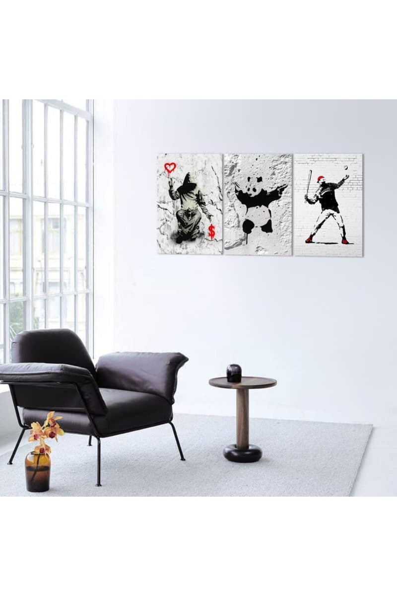 KAWAHONE Banksy Wall Art Poster-Banksy Panda with Handguns- Cool Wall Decor-Street Graffiti Art Black and White Canvas for Bedroom Office Wall Decor-24x36 Inchx3pcs - Image 5