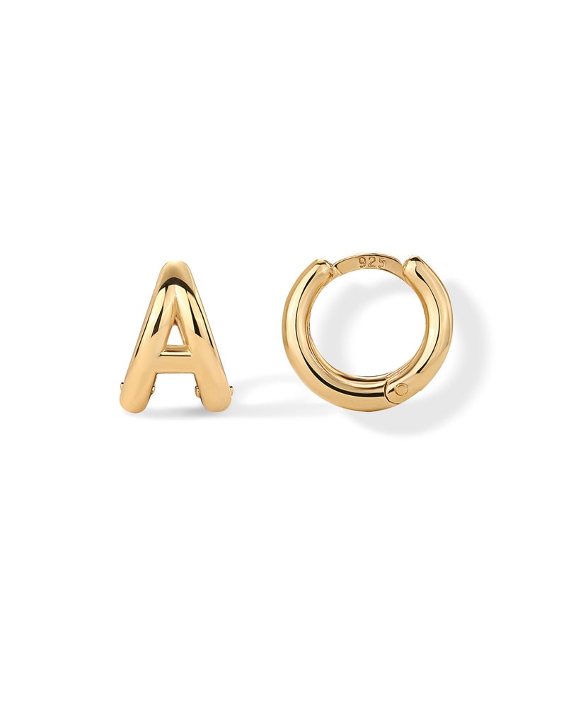PAVOI 14K Yellow Gold Plated 925 Sterling Silver Posts Dainty Initial Huggie Earrings for Women - Gold Huggie Hoop Small Initial Jewelry - Trendy Alphabet Letter Earrings - Letter A - Image 1