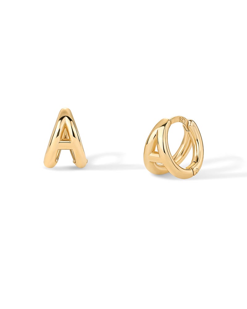PAVOI 14K Yellow Gold Plated 925 Sterling Silver Posts Dainty Initial Huggie Earrings for Women - Gold Huggie Hoop Small Initial Jewelry - Trendy Alphabet Letter Earrings - Letter A - Image 3