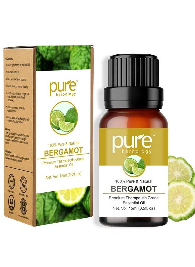 Pure Herbology - Natural And Pure Bergamot Essential Oil For Skin Hair And Stress Relief Therapeutic Grade Essential Oil 15 Ml - Image 1