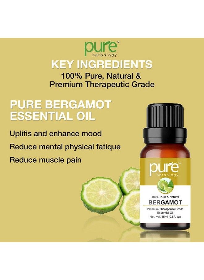 Pure Herbology - Natural And Pure Bergamot Essential Oil For Skin Hair And Stress Relief Therapeutic Grade Essential Oil 15 Ml - Image 1