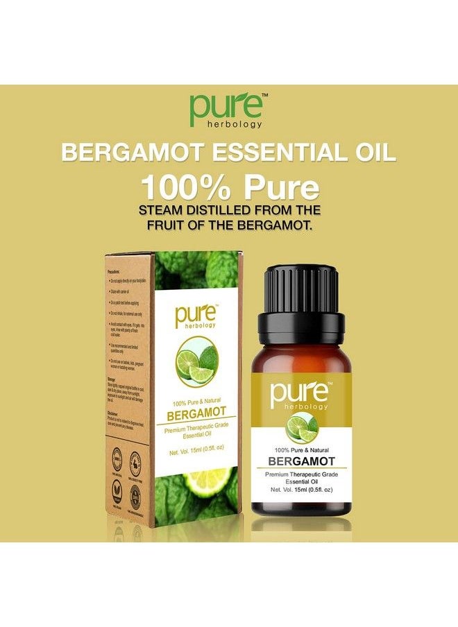 Pure Herbology - Natural And Pure Bergamot Essential Oil For Skin Hair And Stress Relief Therapeutic Grade Essential Oil 15 Ml - Image 1