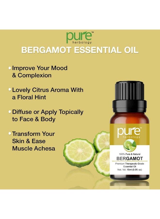Pure Herbology - Natural And Pure Bergamot Essential Oil For Skin Hair And Stress Relief Therapeutic Grade Essential Oil 15 Ml - Image 1