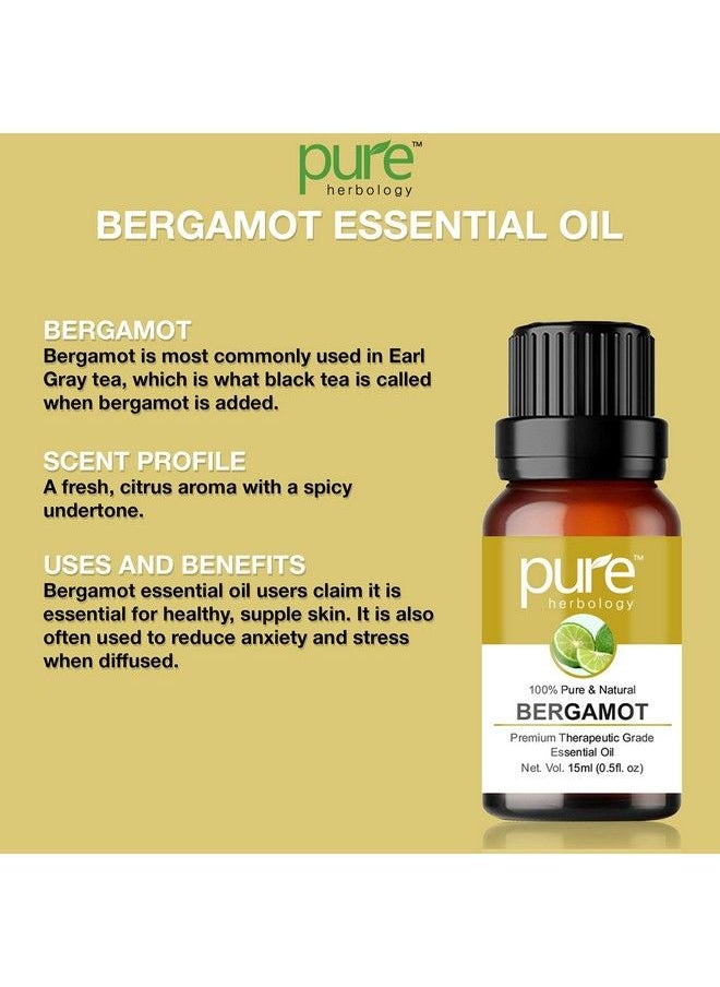 Pure Herbology - Natural And Pure Bergamot Essential Oil For Skin Hair And Stress Relief Therapeutic Grade Essential Oil 15 Ml - Image 1