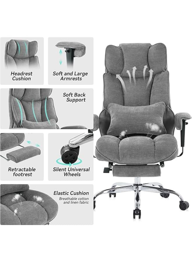 Markero Group Efomao Big and Tall Office Chair, Executive Office Chair with Foot Rest, Ergonomic Fabric Computer Chair for Back Pain Relief, Grey Gaming Chair - Image 4