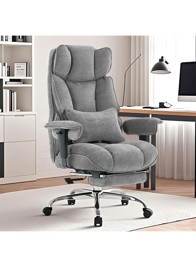 Markero Group Efomao Big and Tall Office Chair, Executive Office Chair with Foot Rest, Ergonomic Fabric Computer Chair for Back Pain Relief, Grey Gaming Chair - Image 1
