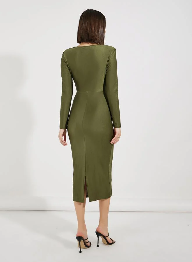 Styli Cowl Neck Bodycon Midi Dress