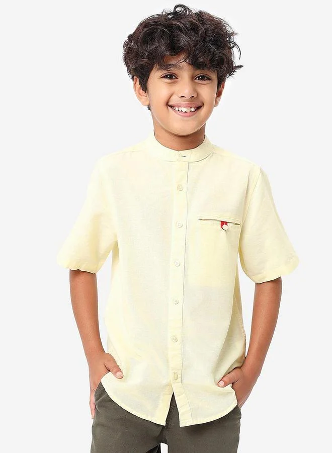 بونكيدز Regular Long Sleeve Printed Yellow Cotton Shirt 100 % Cotton