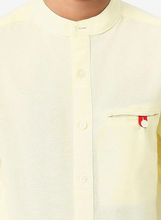 بونكيدز Regular Long Sleeve Printed Yellow Cotton Shirt 100 % Cotton