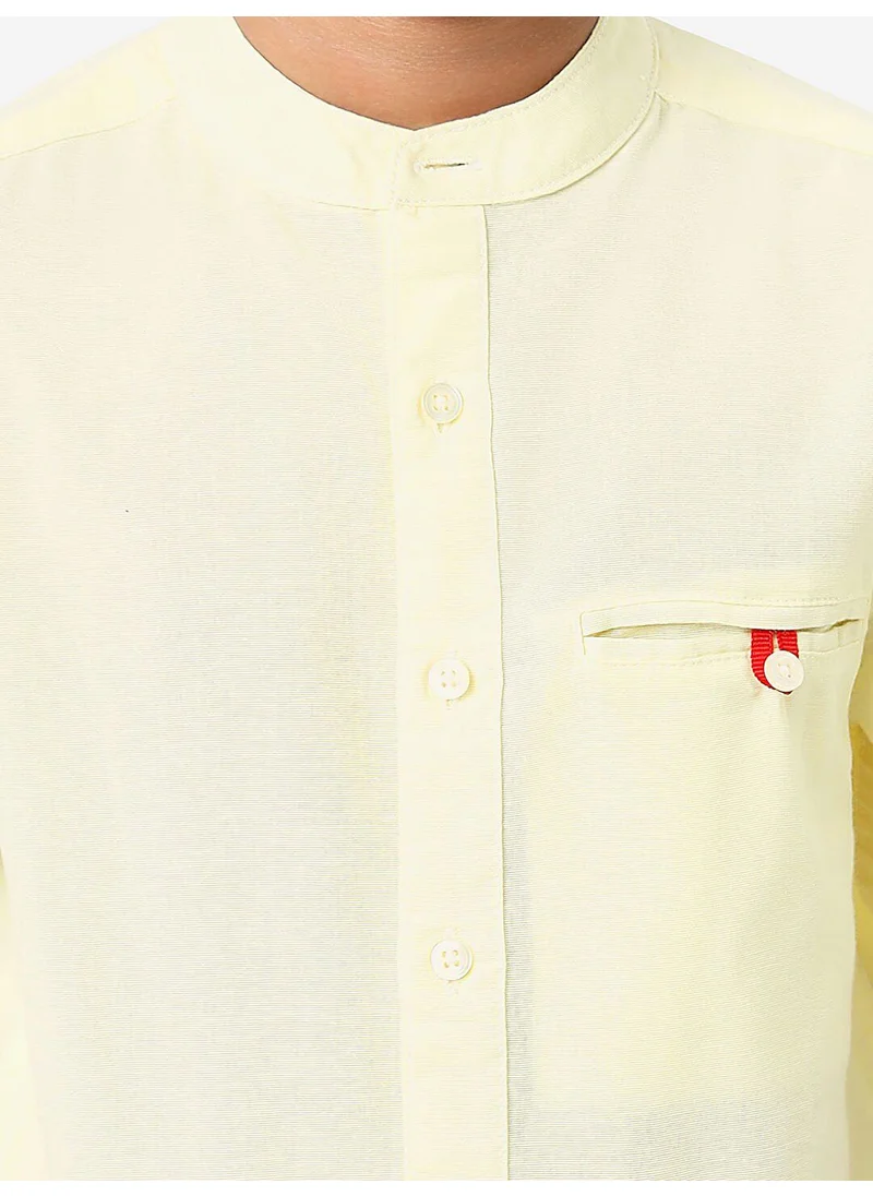 بونكيدز Regular Long Sleeve Printed Yellow Cotton Shirt 100 % Cotton