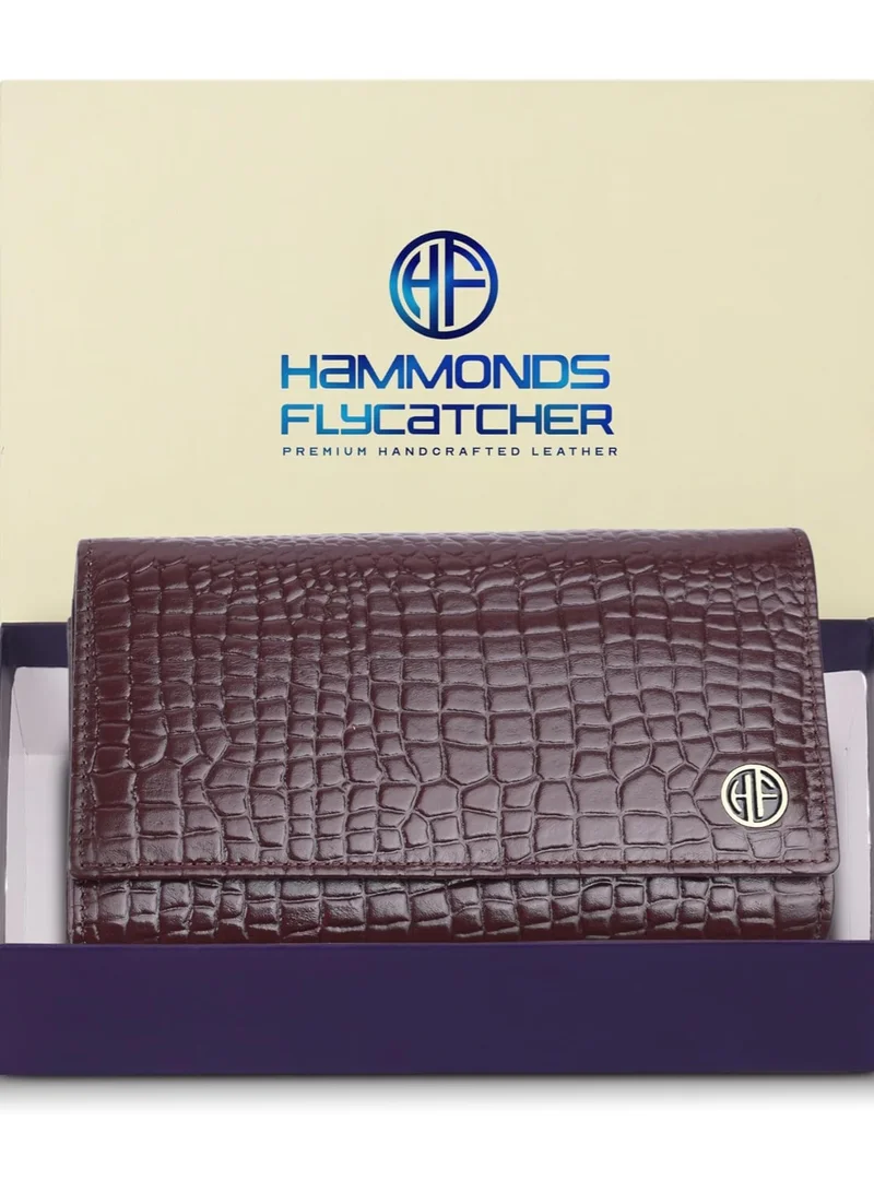 HAMMONDS FLYCATCHER Wallet for Women - Choco Brown Genuine Leather Purse for Women with RFID Protection, 8 Card Slots, and 5 Compartments - Ladies Wallet with Button Closure