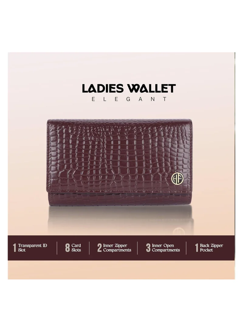 HAMMONDS FLYCATCHER Wallet for Women - Choco Brown Genuine Leather Purse for Women with RFID Protection, 8 Card Slots, and 5 Compartments - Ladies Wallet with Button Closure