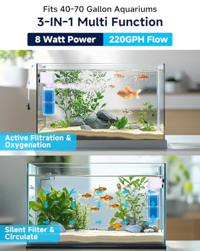 fishkeeper 4-IN-1 Aquarium Power Filter - Mutil Stage Filtration, Adjustable Oxygenation/Wavemaker, Whisper-Quiet Submersible Fish Tank Filter & Water Circulation System for 20-100 Gal Fresh/Salt Tank - Image 2