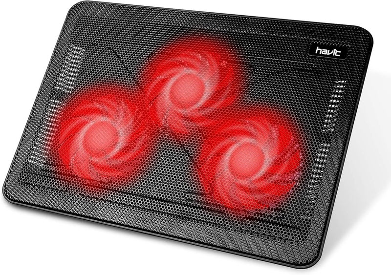 havit HV-F2056 وسادة تبريد لابتوب 15.6-17 بوصة - نحيفة محمولة تعمل بالطاقة عبر USB (3 مراوح) (أسود+أحمر) - Image 1