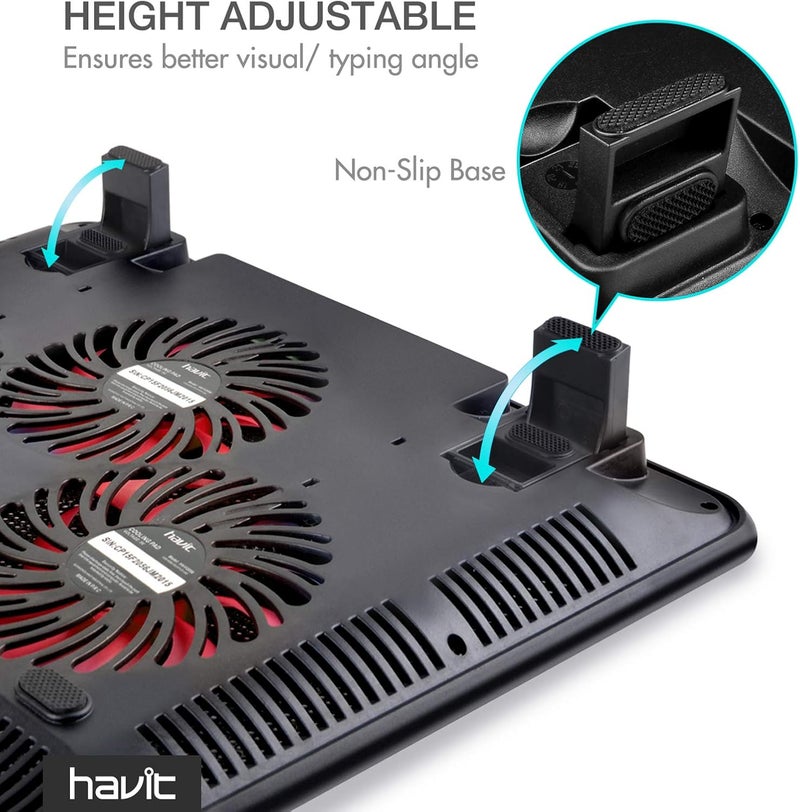 havit HV-F2056 وسادة تبريد لابتوب 15.6-17 بوصة - نحيفة محمولة تعمل بالطاقة عبر USB (3 مراوح) (أسود+أحمر) - Image 5
