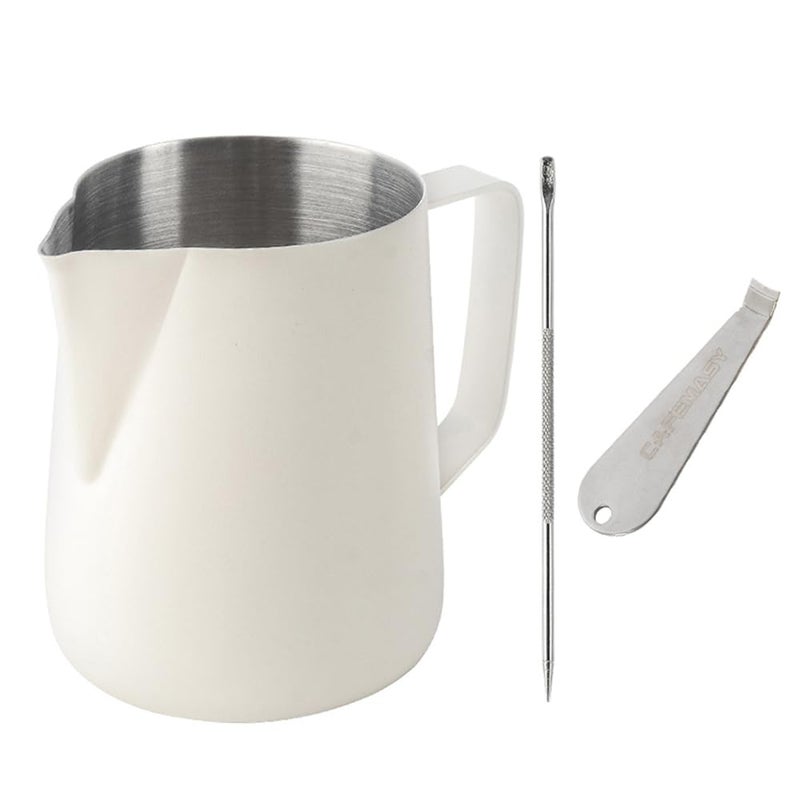 إبريق بخار الحليب إسبريسو 20 أونصة CAFEMASY لون أبيض حليبي من الفولاذ المقاوم للصدأ ملحقات آلة الإسبريسو إبريق بخار الحليب 600 مل
