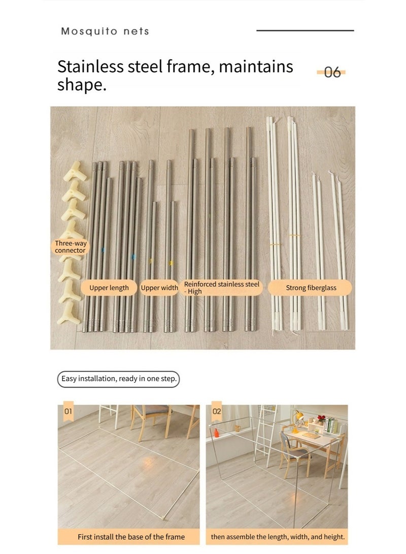 3-Door Student Mosquito Net & Bed Canopy | 0.9m Bunk Bed Curtain with 70% Blackout, Dustproof & Privacy Protection | Stainless Steel Frame - Image 5