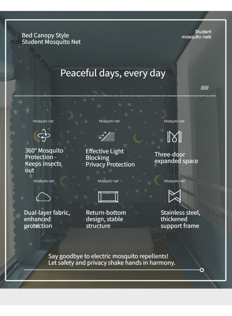 3-Door Student Mosquito Net & Bed Canopy | 0.9m Bunk Bed Curtain with 70% Blackout, Dustproof & Privacy Protection | Stainless Steel Frame - Image 4