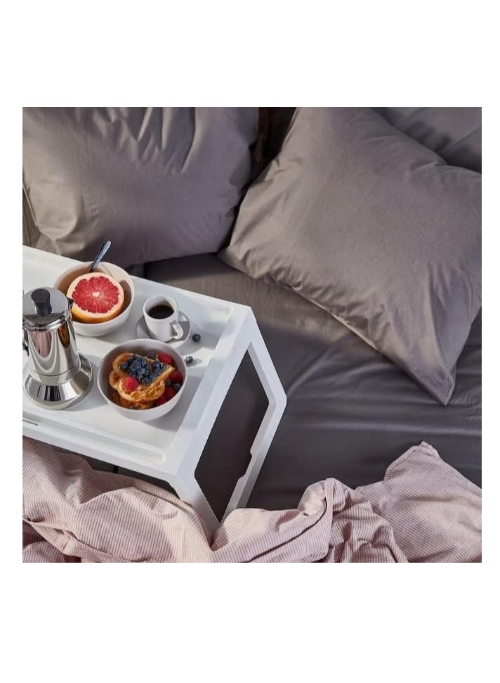 Beauenty Bed tray, Breakfast Foldable Tray , Reading Stand for Sofa Folding Plastic Service Table with Cup Holder Laptop White - Image 3