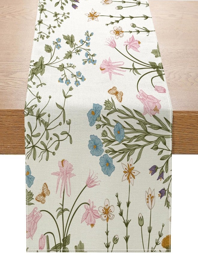 ZCHOMI Wildflower Floral Table Runner 13x72 Inch Green Plant Seasonal Summer Kitchen Dinning Table Decoration for Indoor Outdoor Birthday Home Party Decor - Image 1