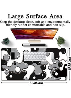 LCYLJGY Grey Black White Mouse Pad Anime Cool Geometric Japanese Extended Desk Mat 80X30 cm Non-Slip Rubber Base Stitched Edge Large XL Mousepad for Desk Gaming Laptop Desktop,80 × 30× 0.3 cm  - Image 5