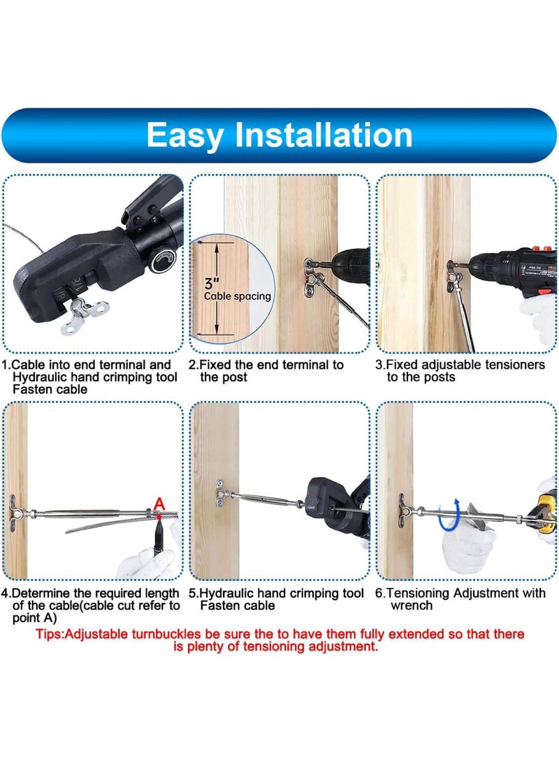 GGOOT 30 Pairs 180° Cable Railing Hardware & Hydraulic Crimper Tool for Deck Cable Railing Kit,DIY Balustrade,Wire Railing Kit  - Image 4