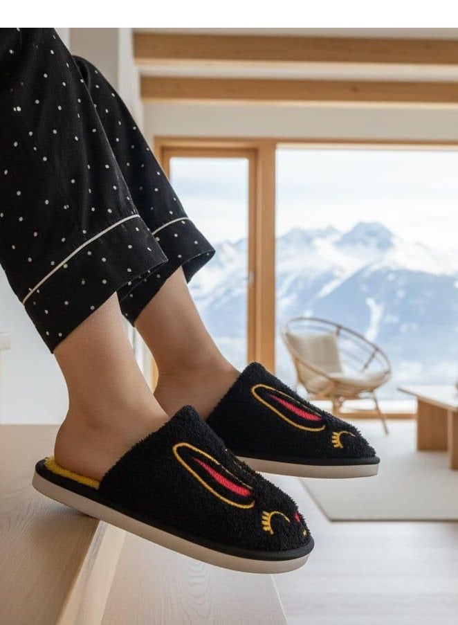 Women's winter home slippers, black fur - Image 3